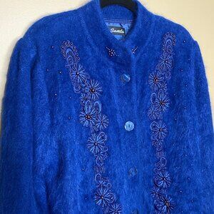 Luxurious Vintage Apres Ski Bunny Lee Sands Royal Blue Oversized Sweater